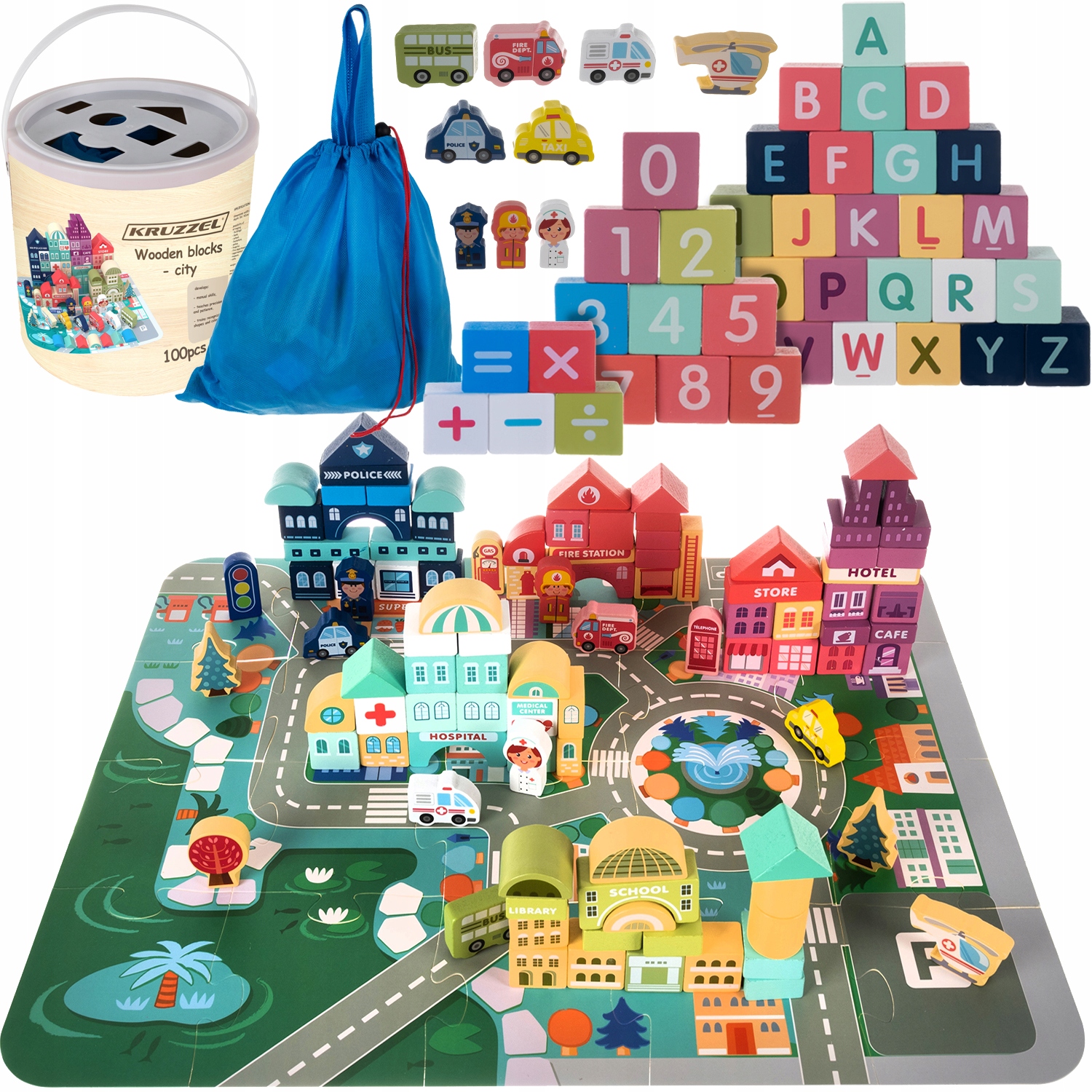 

Drewniane Klocki Miasto Auta 100 Klocków Puzzle