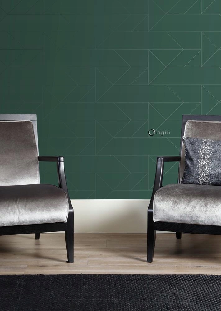 ZIELONA TAPETA GEOMETRYCZNA SREBRNY WZÓR TAPETY Marka Origin