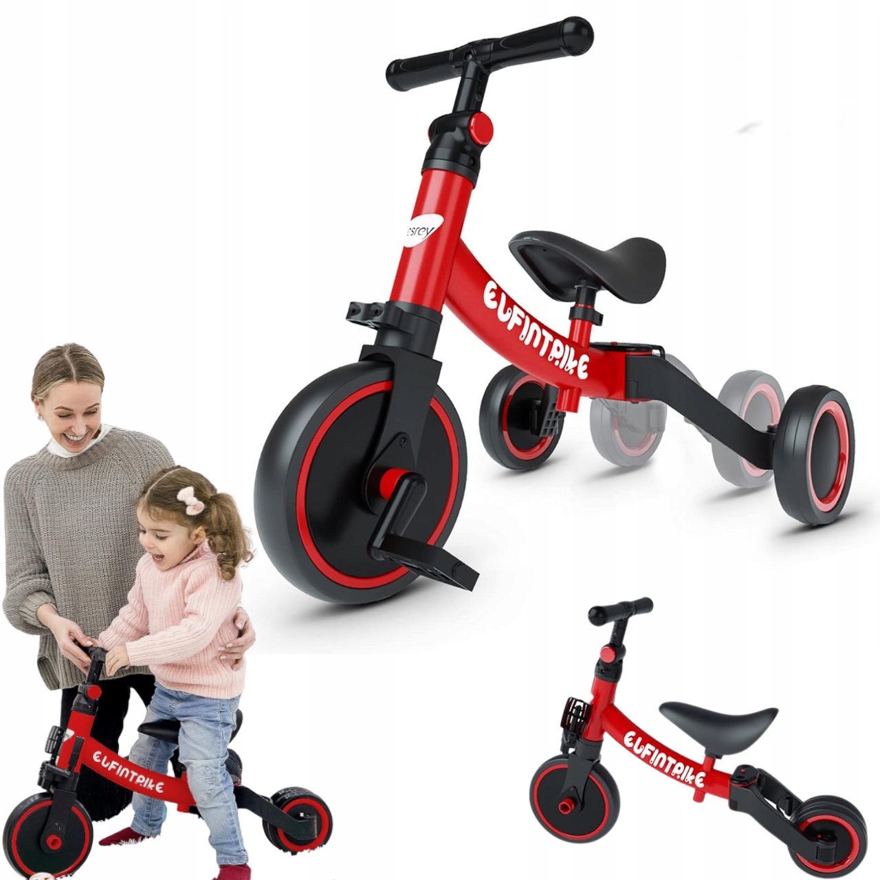 Rower trójkołowy Besrey BR-C727S Zielony -Czerwony, który rośnie z dziećmi!