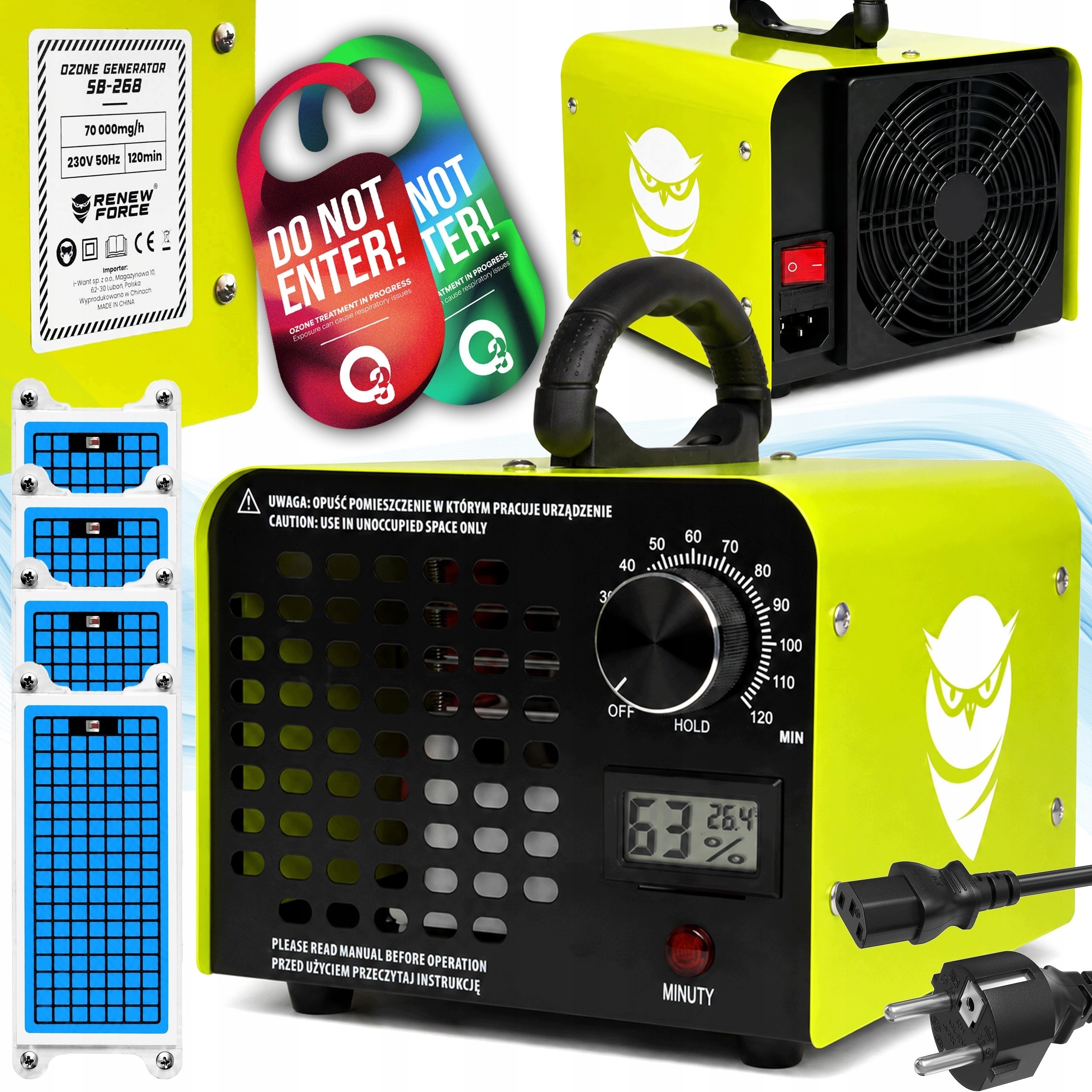 Generátor ozonu 70 000 mg/h Ozonátor 120 min LCD Odstraňování Zápachu Časovač