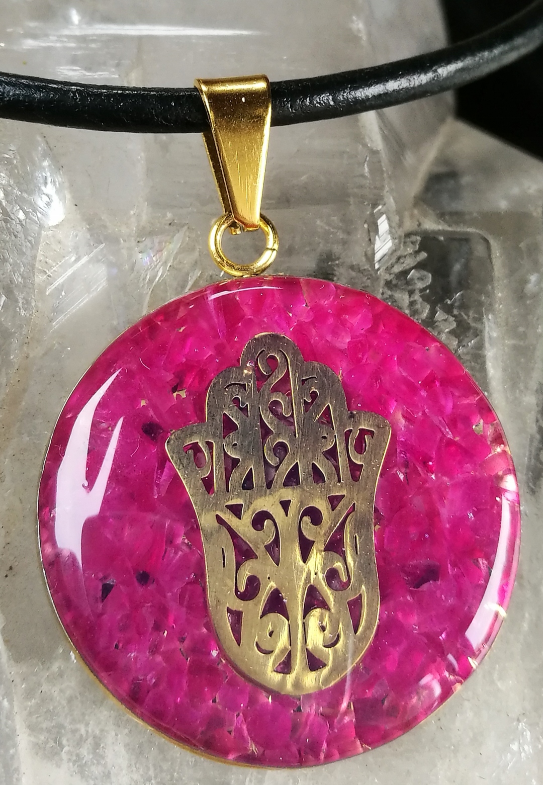 Orgonit Zářič 5G Ruka Boha Hamsa Rubín