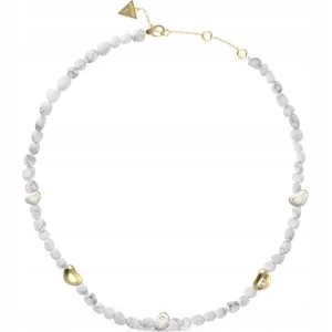 Náhrdelník Guess Natural Stones Kámen bílo-šedý Zirkony Logo Ocel zlatá