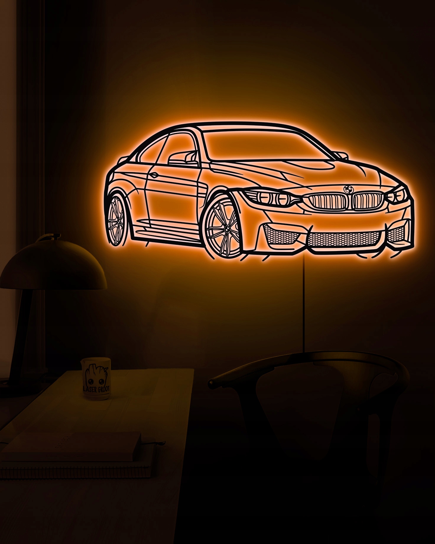 Drevený 3D obraz Bmw 4 line Nočná Led lampa diaľkové ovládanie Darček