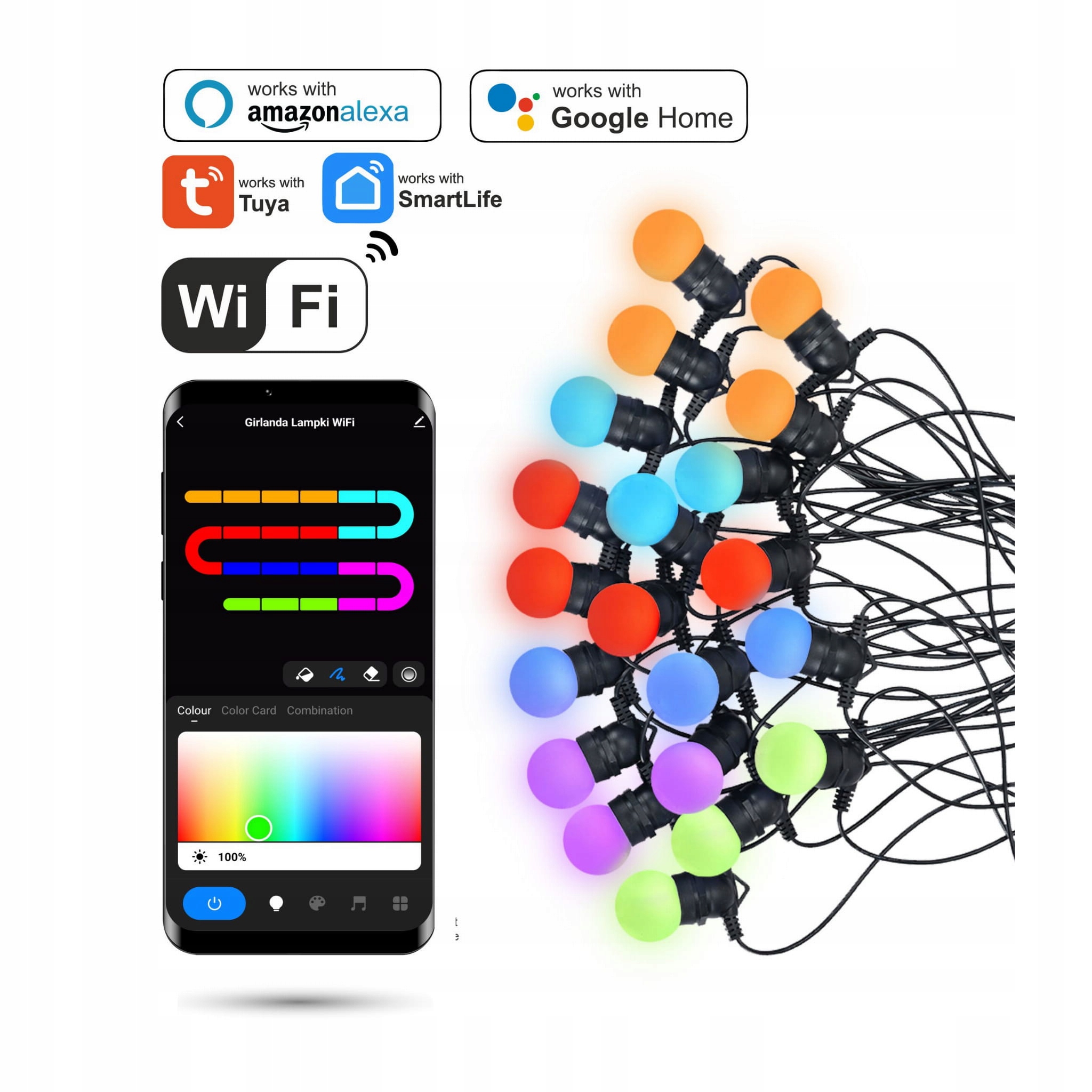 Světelný řetěz 12m Wifi Led Rgb Tuya 20 žárovek