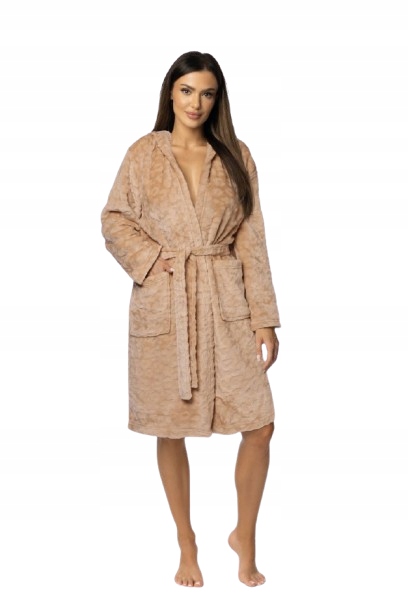 Envie Leopard dámský župan béžový s kapucí velikost Plus Size 2XL/3XL