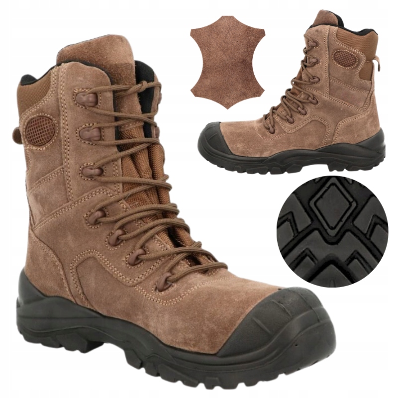 Pánské taktické boty vojenské kožené trekové hnědé Polské Bozp 45