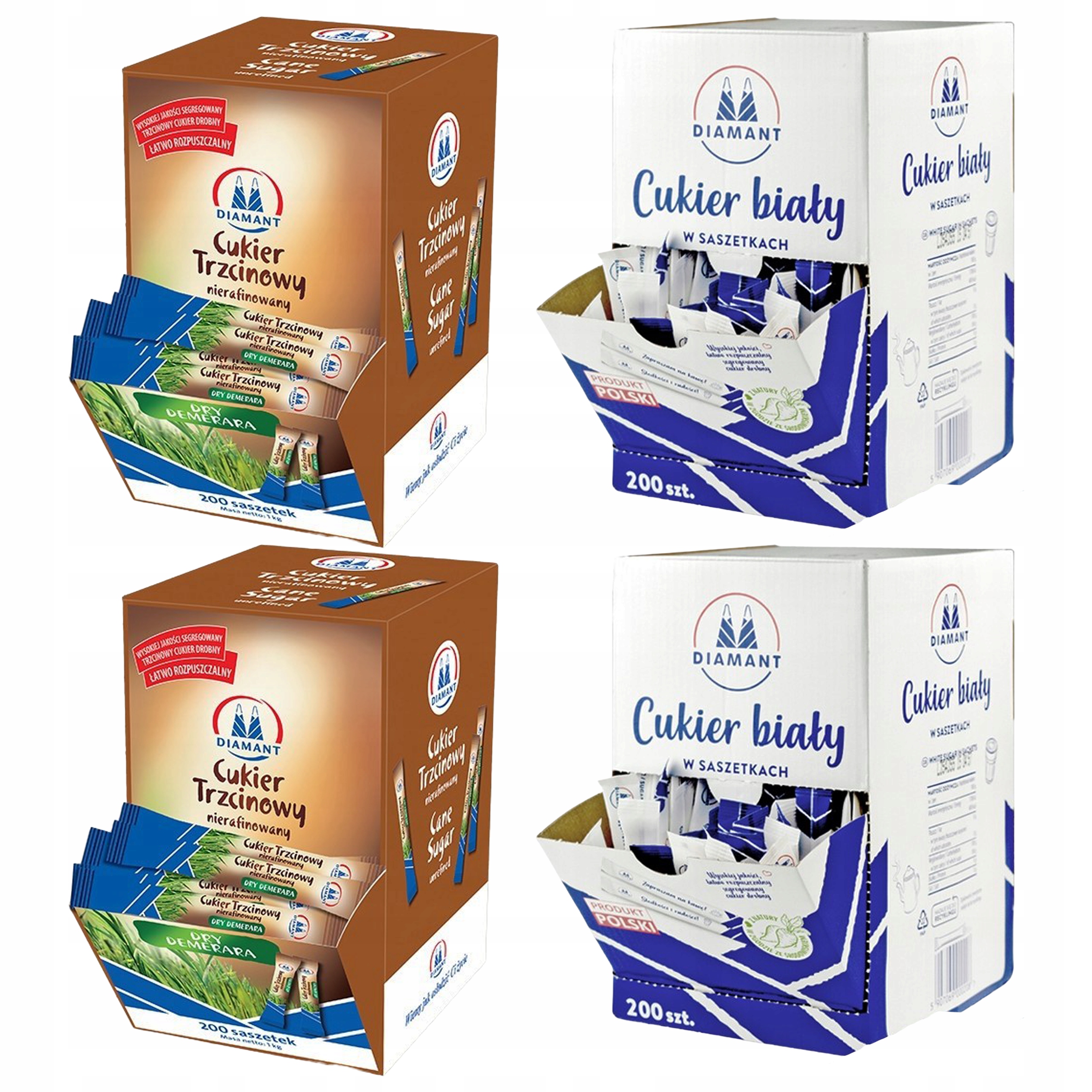Levně Cukr v Sáčcích Bílý a třtinový Set 4 cukrů Diamant 4 kg