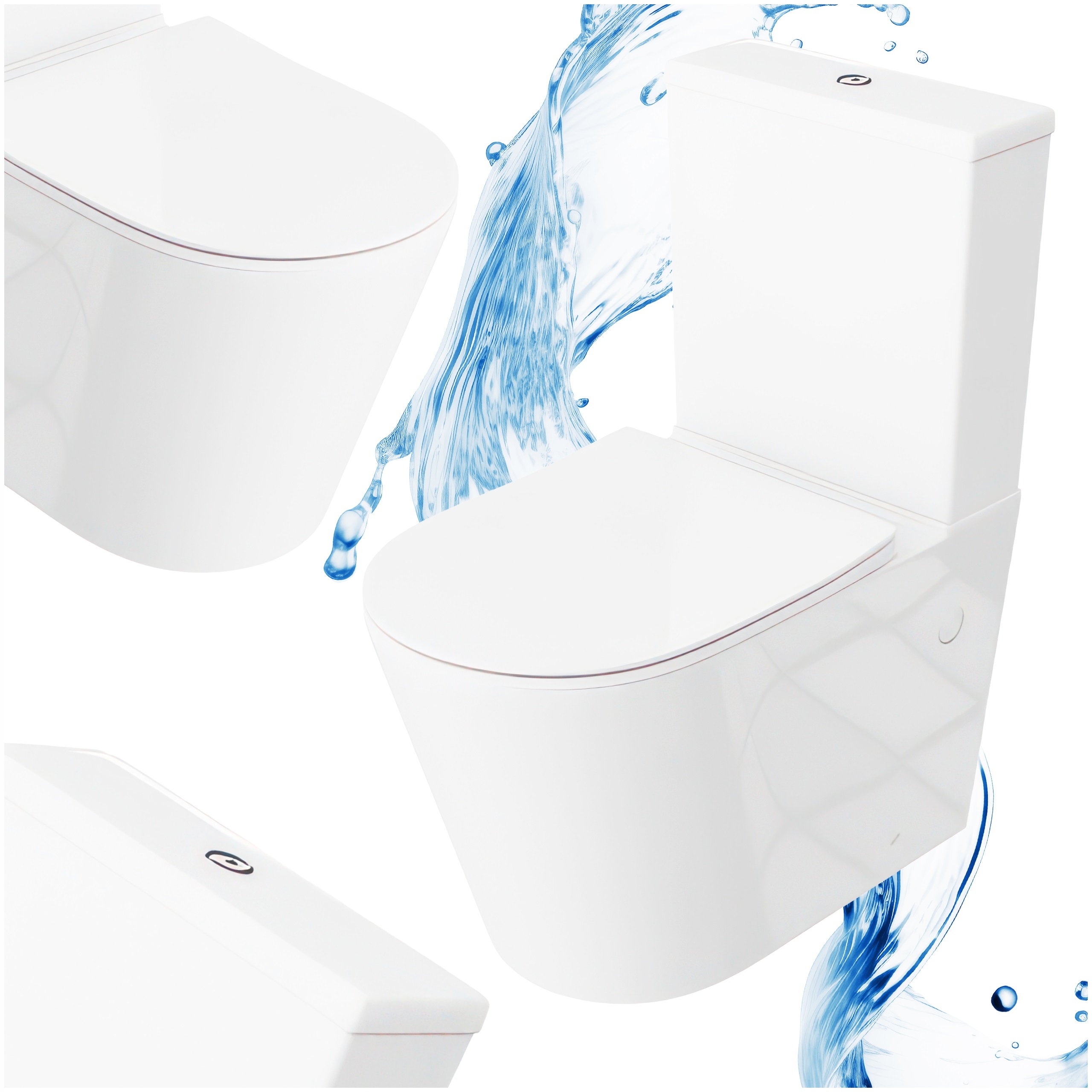 Stojící Wc Kompakt Vertikální Bílá Deska S Pomalým Sklápěním, Bezokrajový Odtok