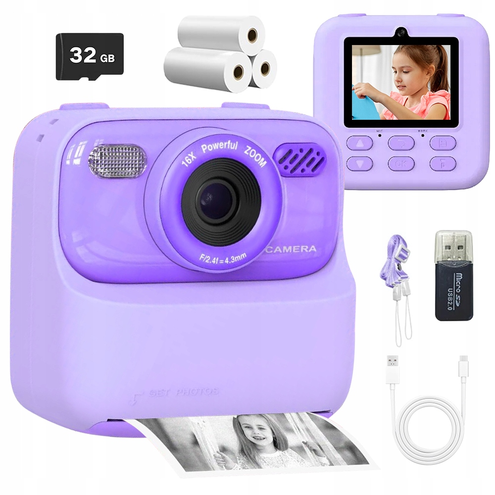 Fotoaparát Pro Děti Instantní Tiskárna S Svítilnou 1080P 32G