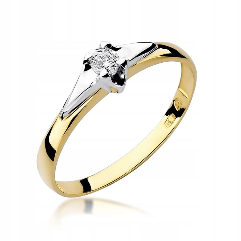 Złoty pierścionek 585 z diamentem 0.08ct okrągły szlif zaręczynowy modny