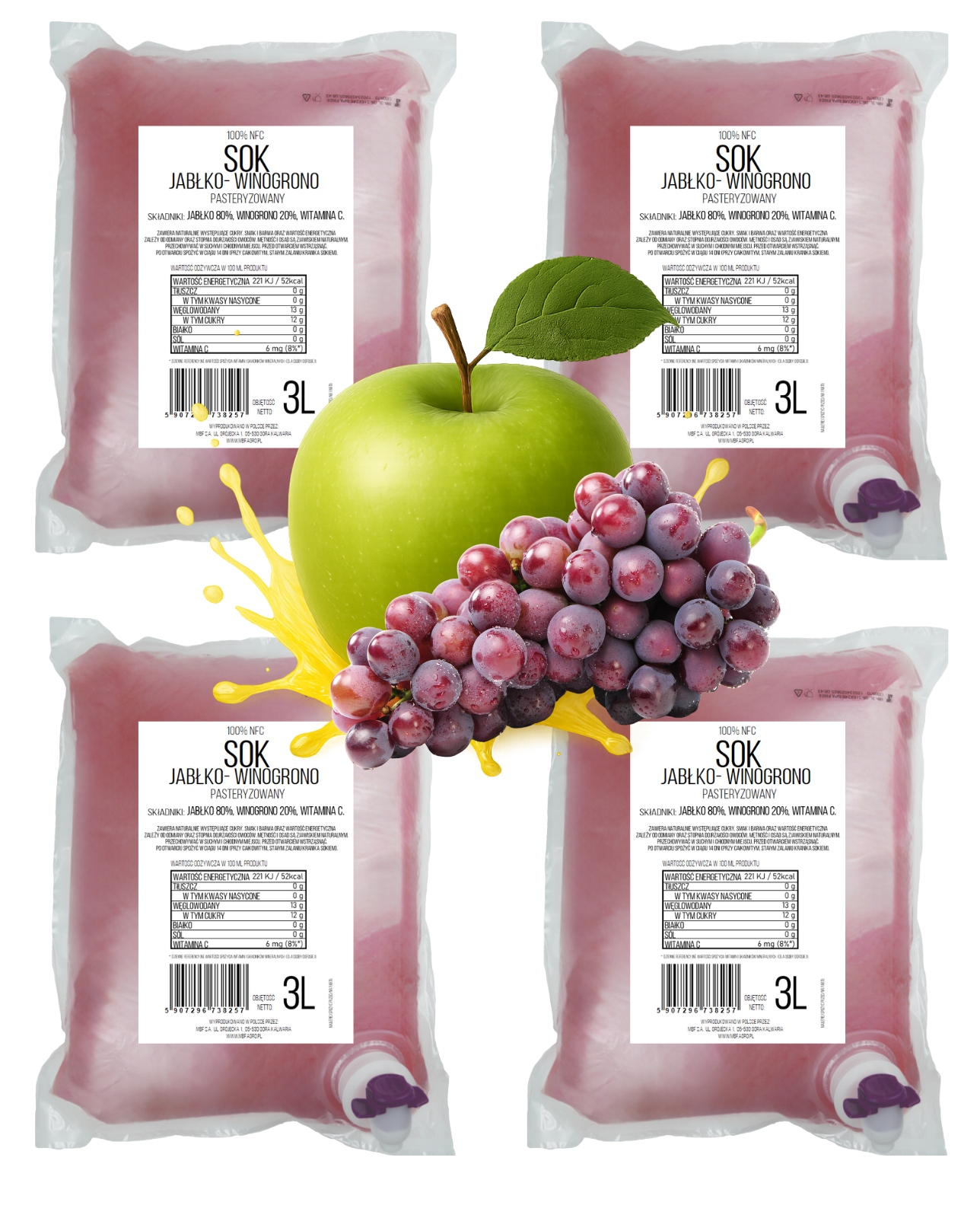 Levně Sok Jablko-hroznové Víno 100% Nfc Lisované Pure Press Set 4 x 3L