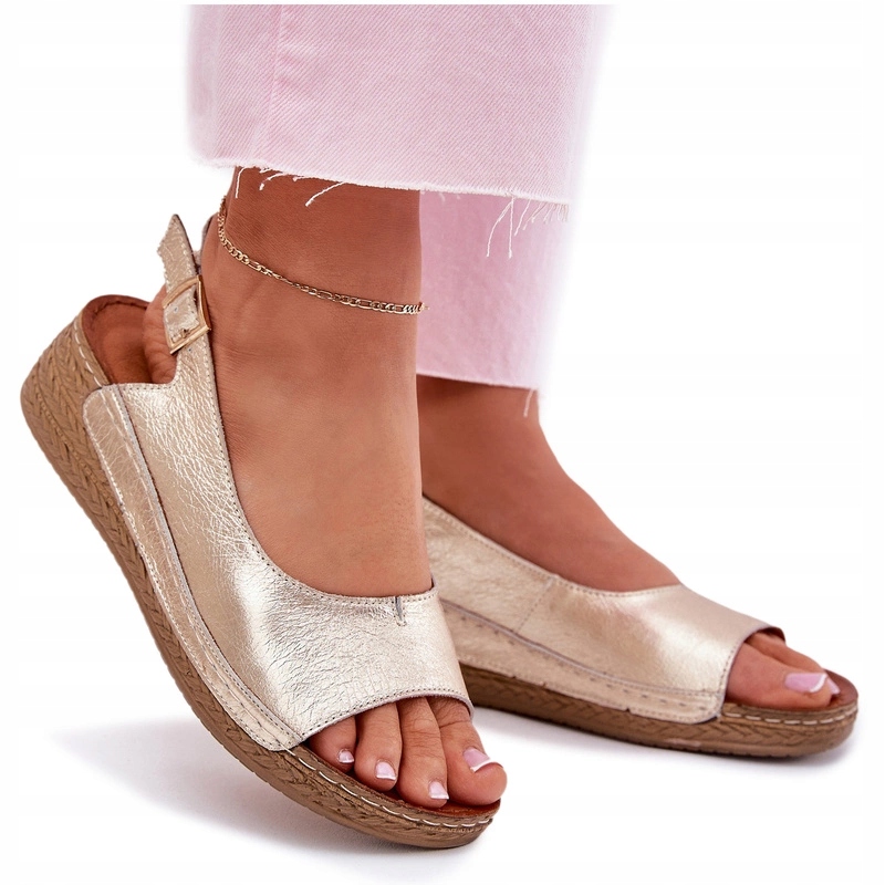 Dámské Sandály Z Přírodní Kůže Koturn Maciejka L7069 -25 Zlaté 38