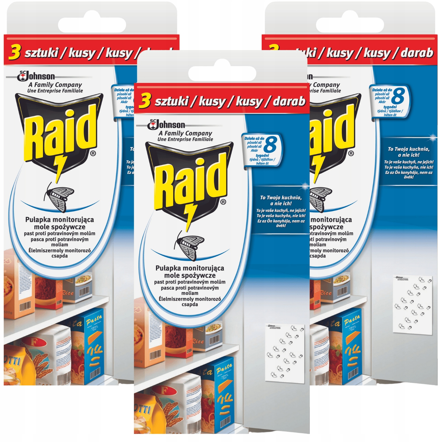 3X RAID PUŁAPKA NA MOLE SPOŻYWCZE DO SPIŻARNI KUCHNI 9 SZT DZIAŁANIE 8 TYG.
