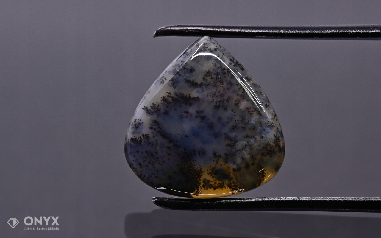 Dendritový achát z Kazachstánu konvexní plaketa slza