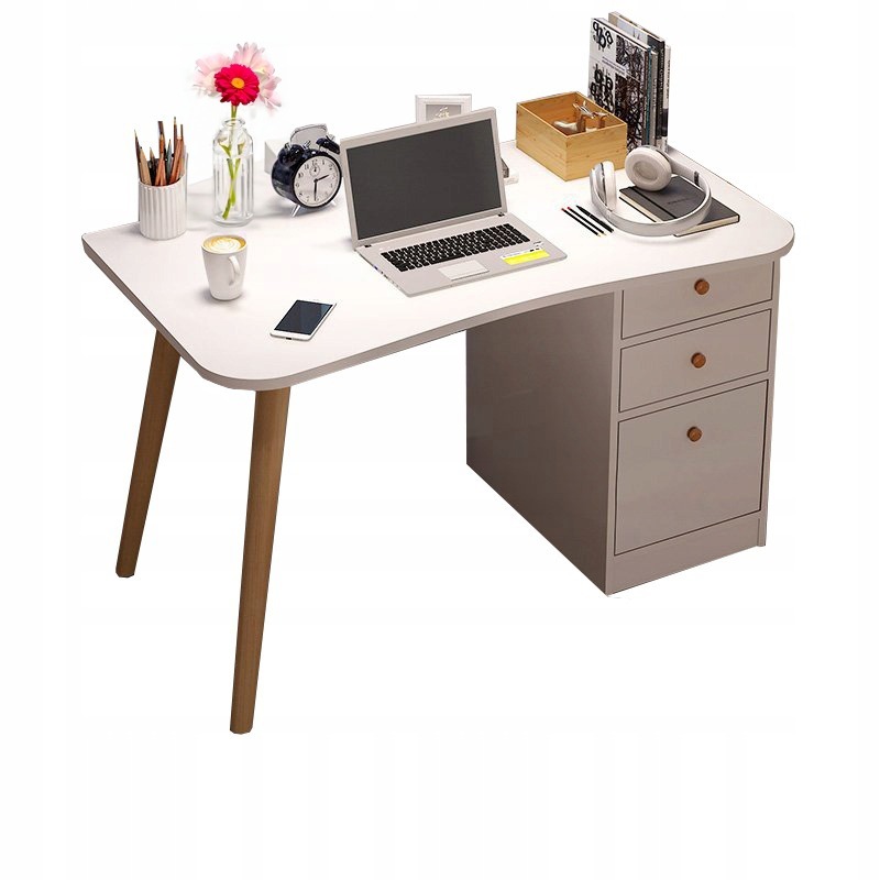 Počítačový Stôl Do Domu Kancelárie Zásuvky Biely Stolík 100 CM Regál Loft