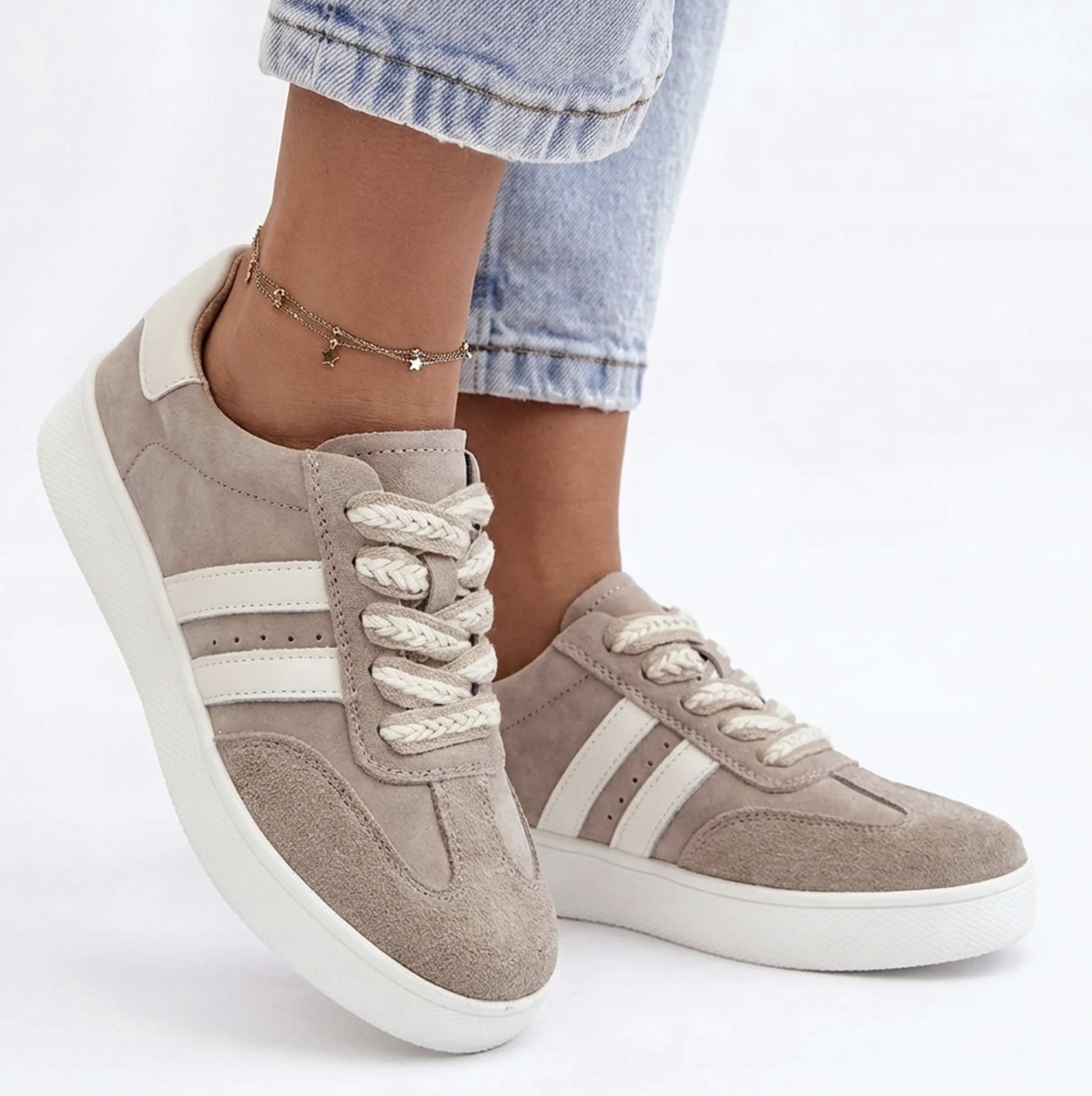 Skórzane Sneakersy Półbuty Damskie Filippo DP7512 Buty Lekkie Beżowe 41