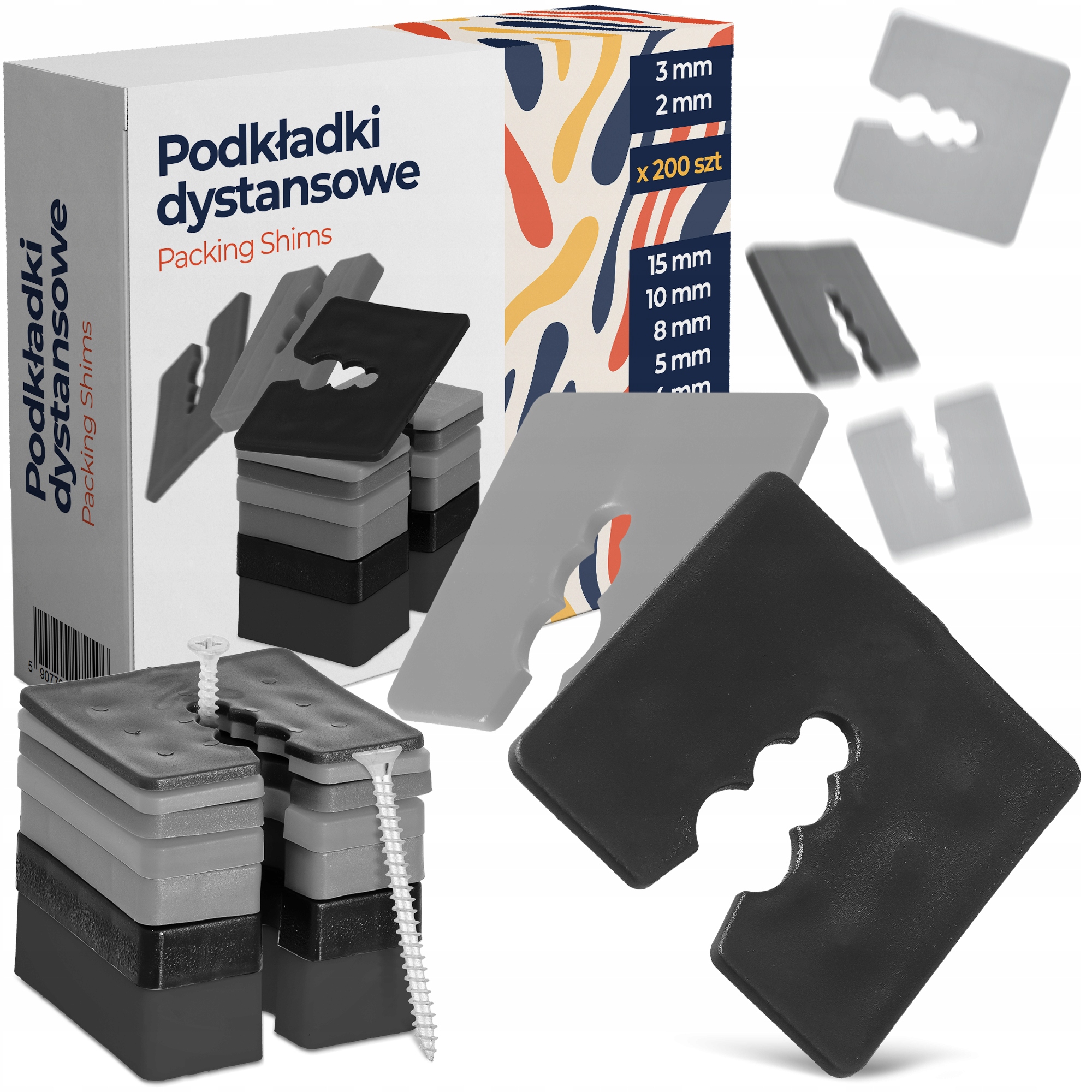 900 x Dištančné podložky 2-15 mm Dystanse Kliny na vyrovnávanie skrutiek Oki 8W