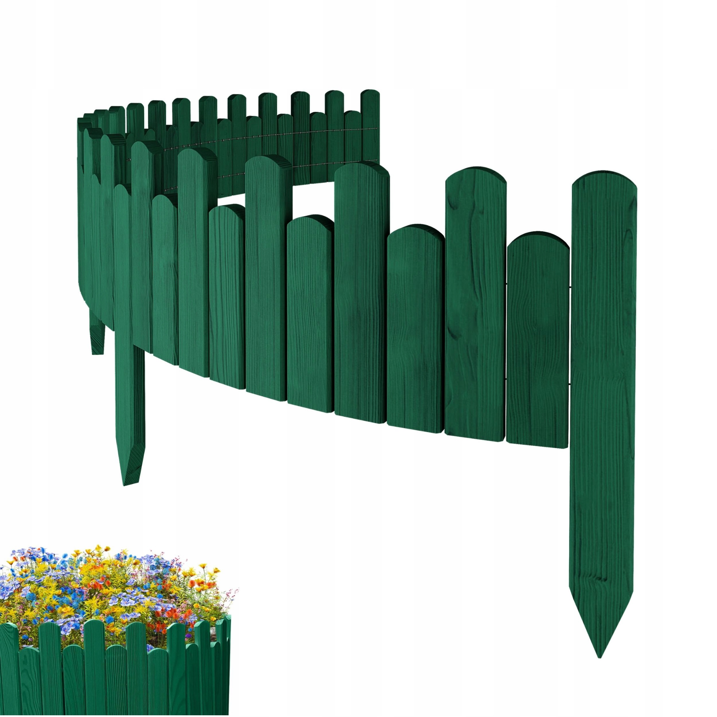 Zahradní Plot dřevěný, pružný, obrubník záhonků 200 x 20 cm zelený