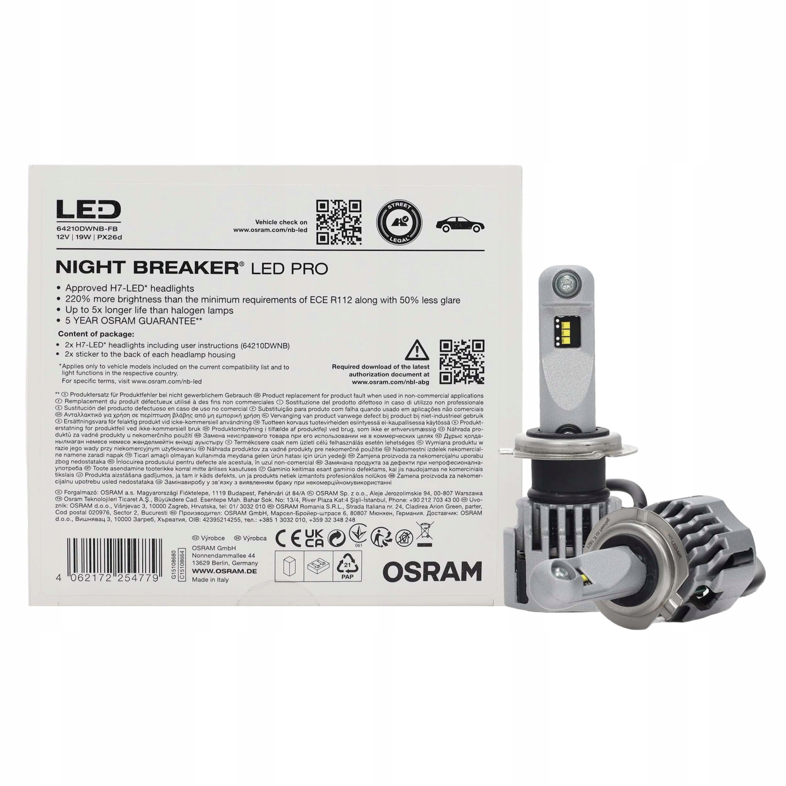 Led žiarovky H7 pre reflektory 12V 6000K 2ks Osram Night Breaker Pro
