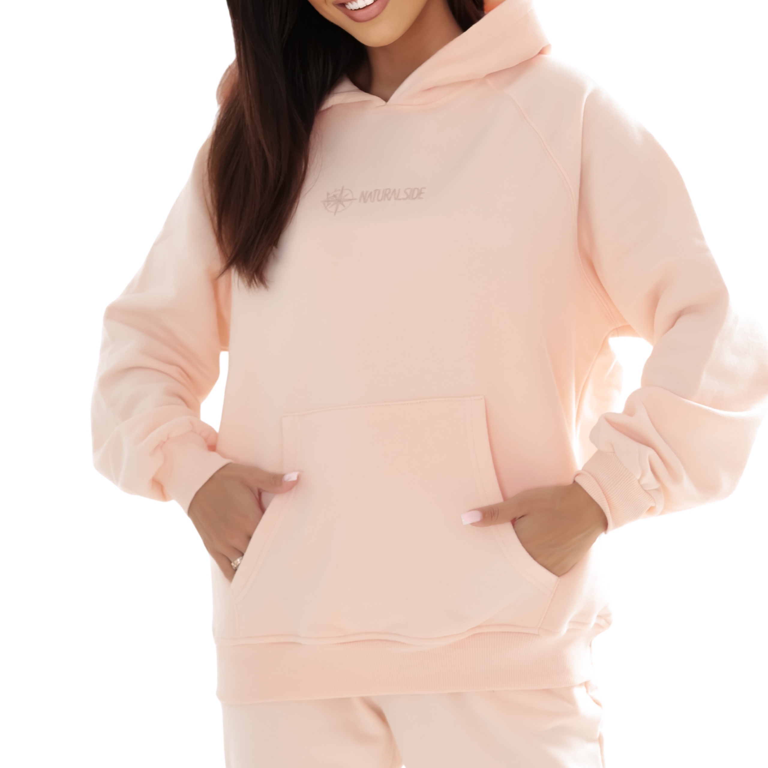Dámská volná Mikina klokanka s kapucí vzor Premium baby pink M/L