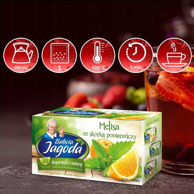 Levně 13 x Babcia Jagoda Melisa s pomerančem 20 sáčků