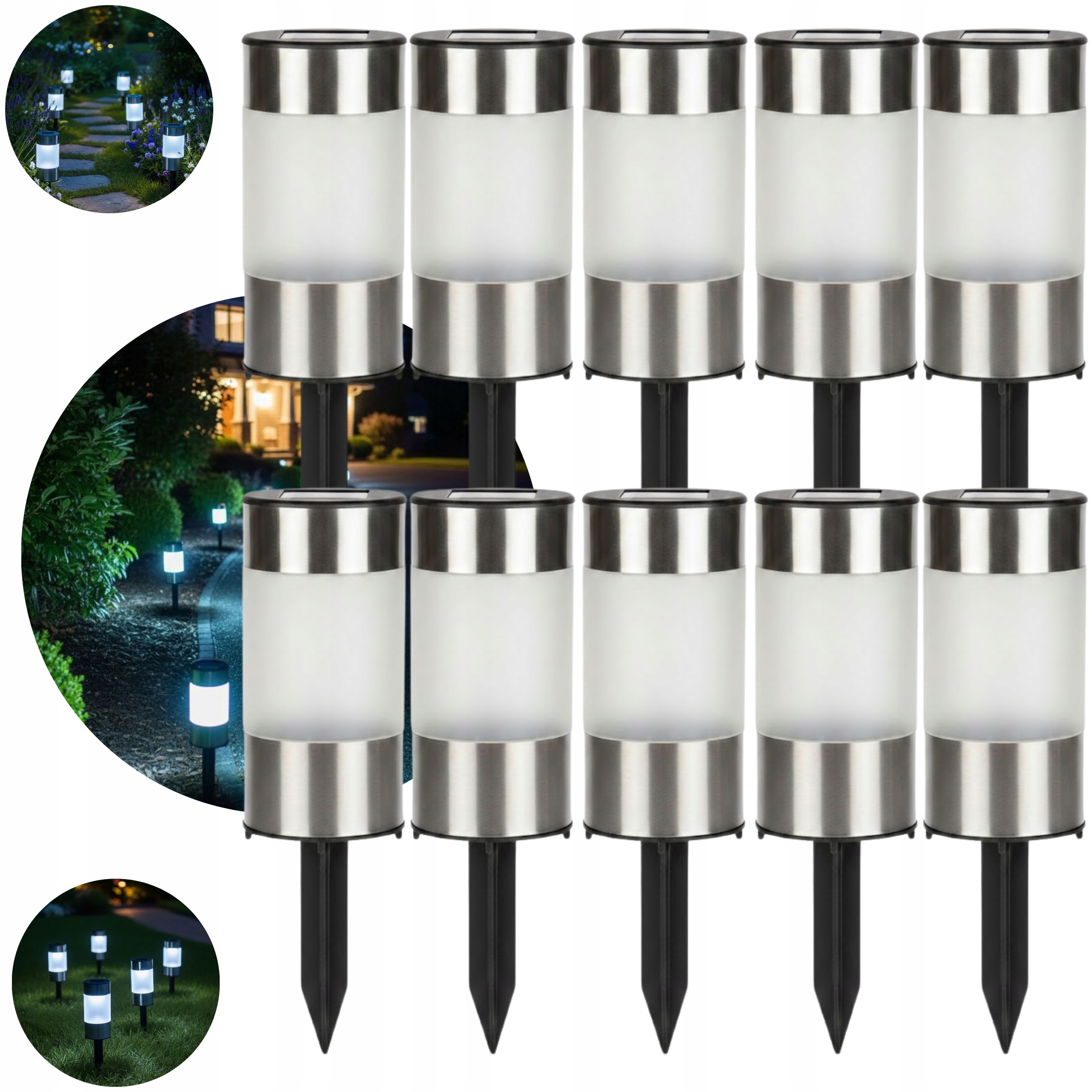solární zahradní lampa Led Sloupek zapíchnutý do země Sada 10 Kusů Stříbrná
