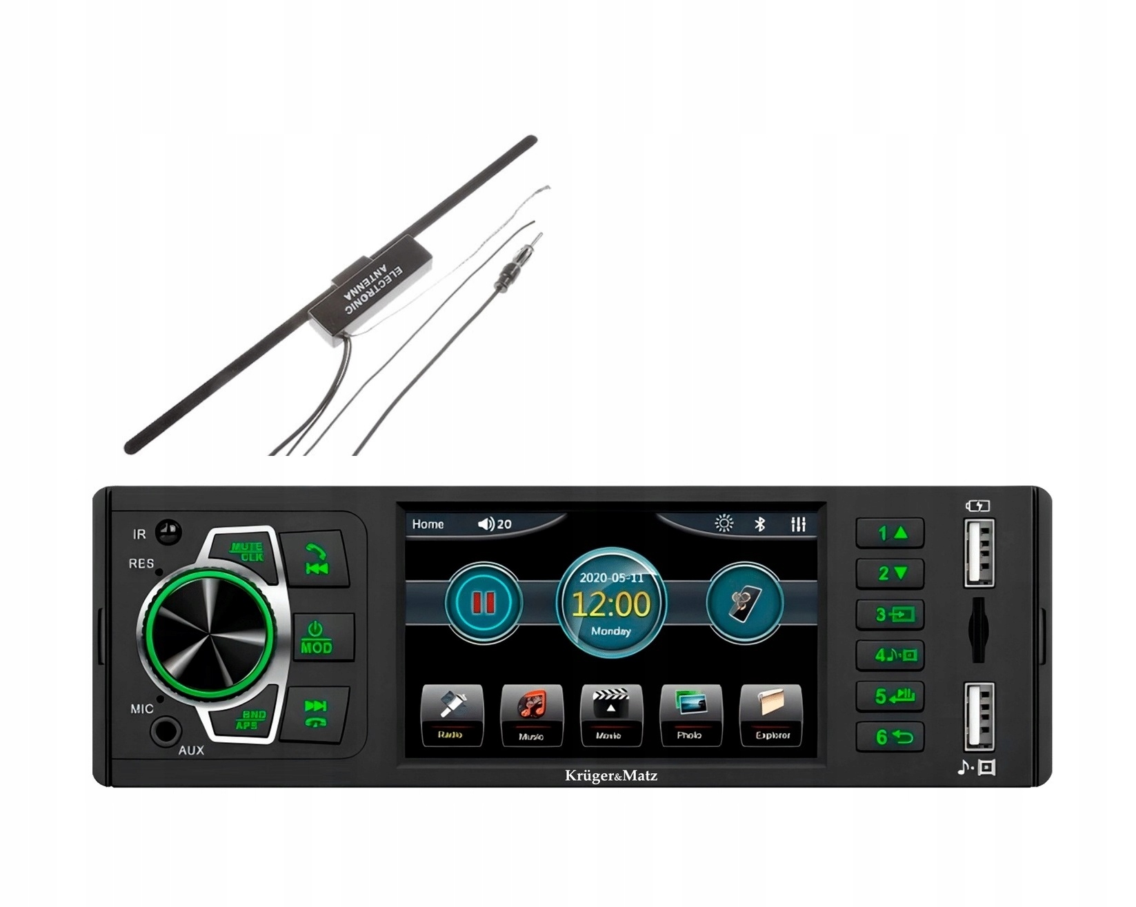 Kruger&Matz KM2015 Autorádio 1DIN LCD 4''MP4 Avi Bluetooth anténa