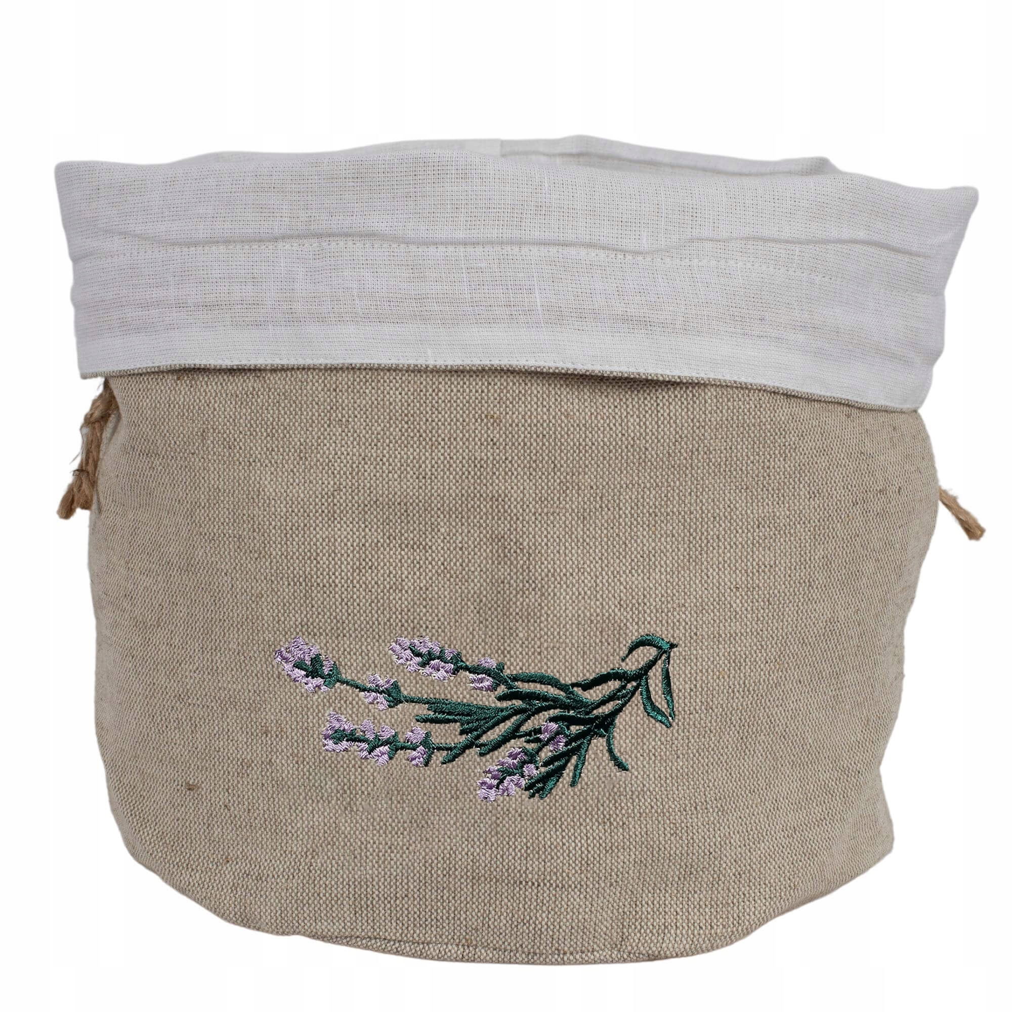 

Lniany chlebak sakwa Premium haft lawenda, worek