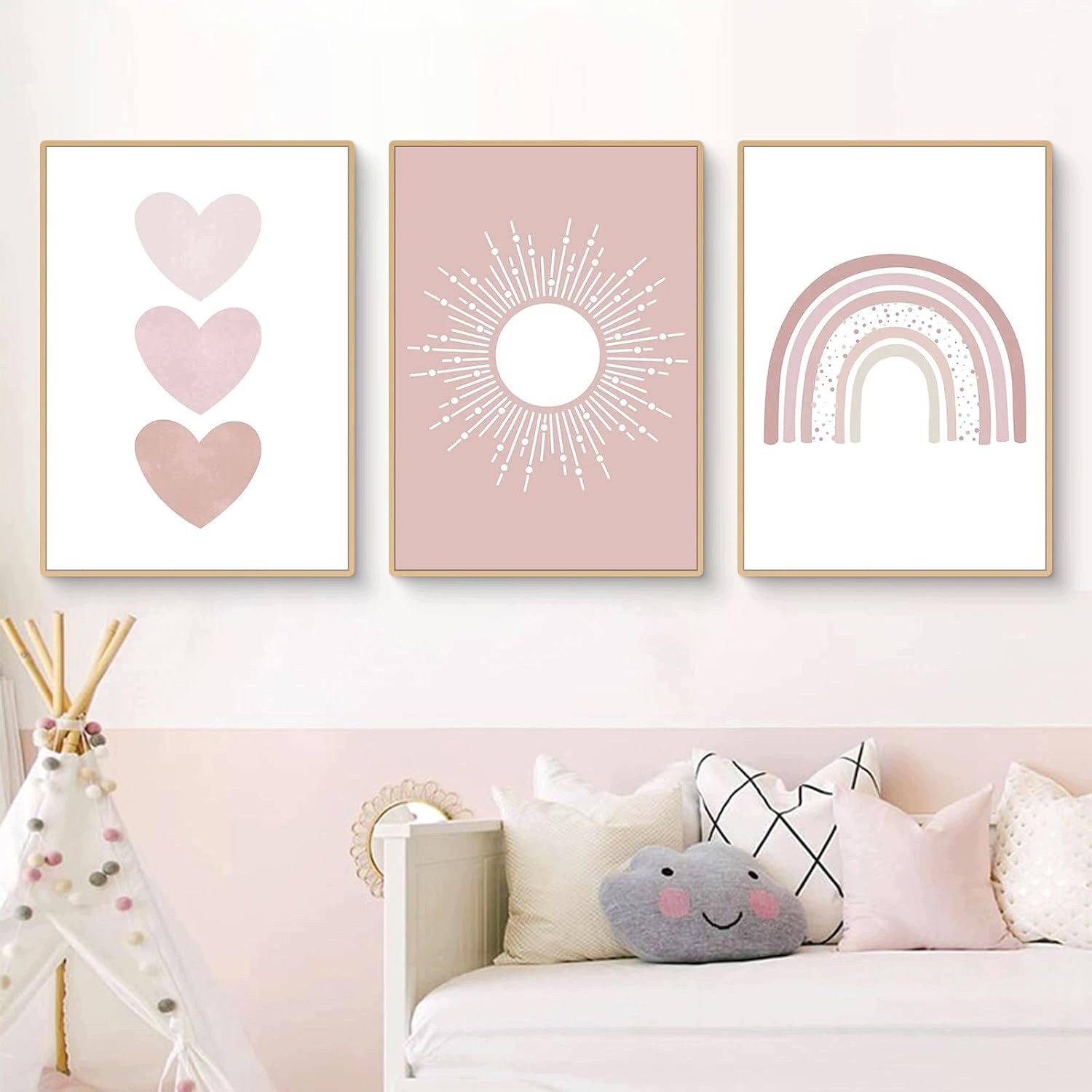 Plakaty do pokoju dziecięcego 50x70 cm zestaw 3 różowe geometryczne