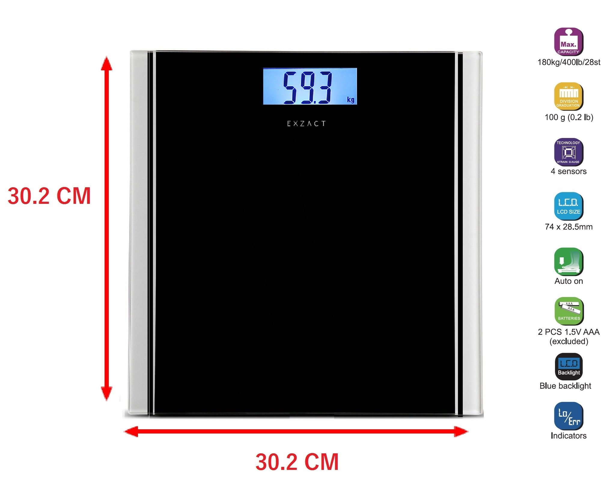 EXZACT Waga Elektroniczna Łazienkowa Cyfrowa 180kg LCD Czarna — miniatura 9