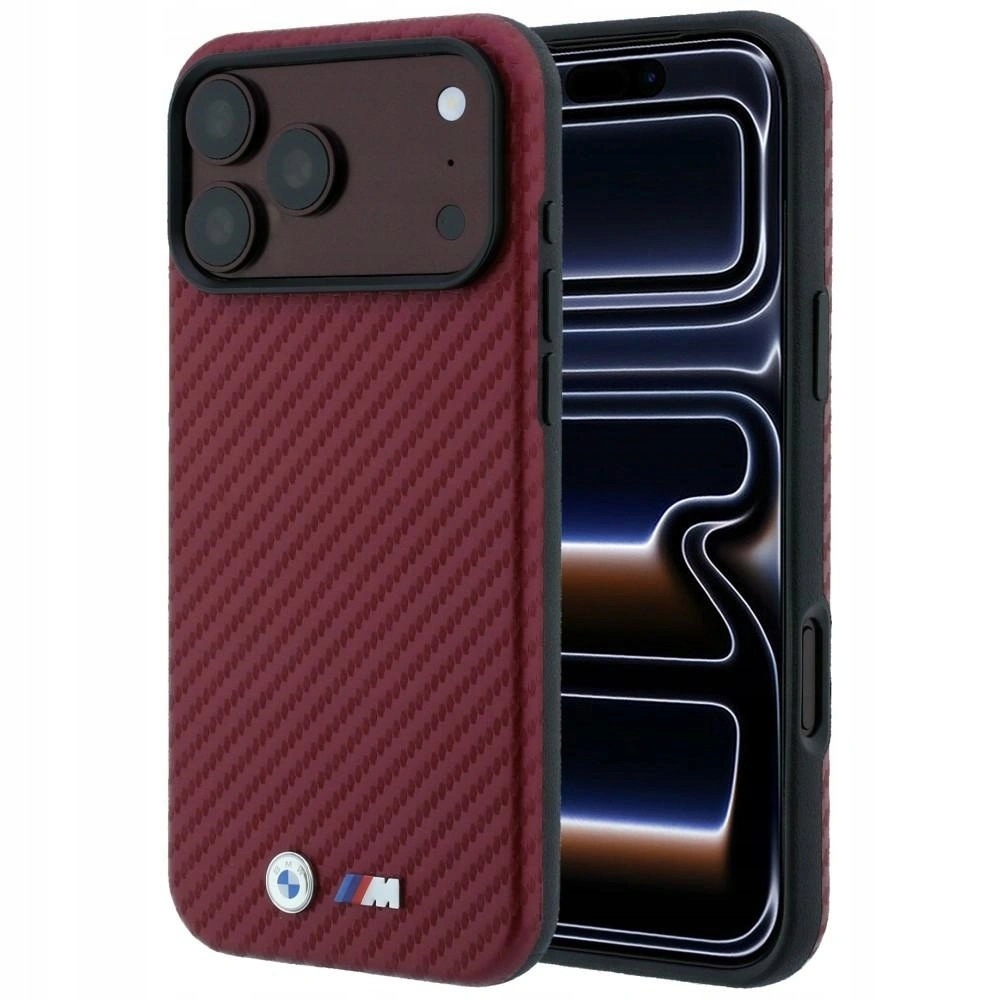 Etui Bmw M Carbon Metal Logo MagSafe iPhone 17 Pro Max 18 Pro Max bordowe