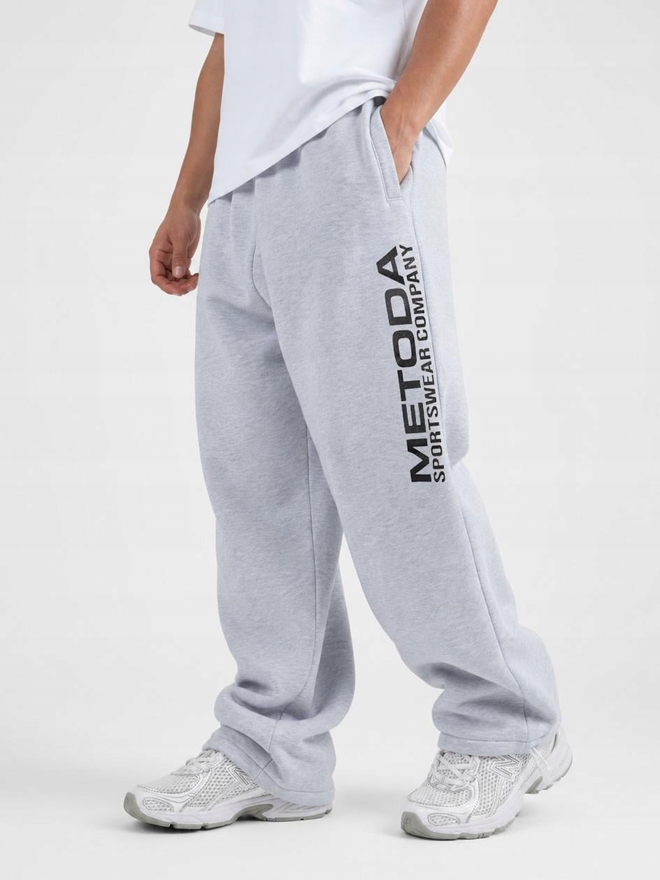 Široké Dresové kalhoty Baggy Pánské Stahovací Šňůrky Šedé Metoda Sport XL