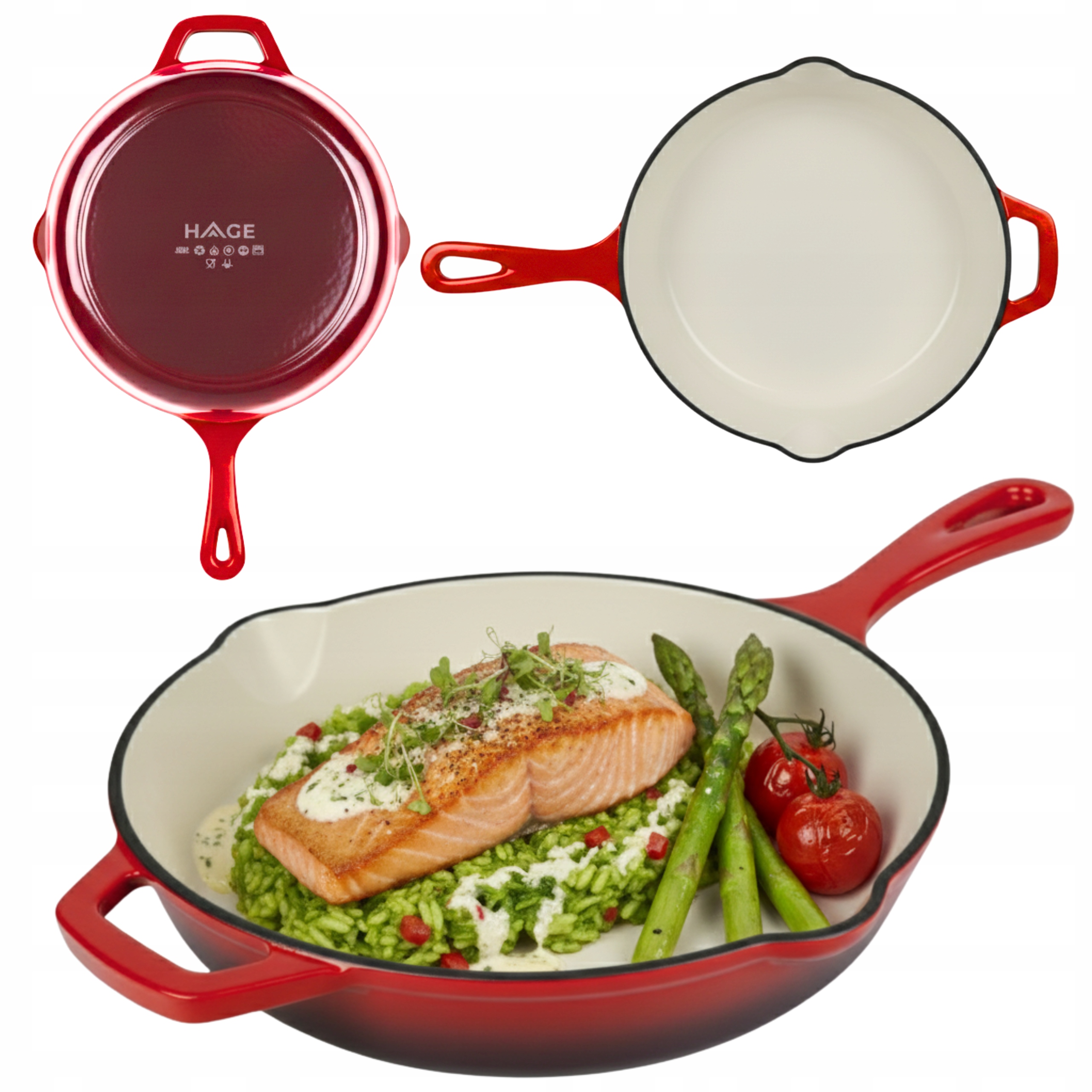 Smaltovaná Litinová Pánev 26 cm Litinová Indukce Trouba Plyn Červená