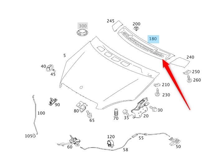 Mercedes-Benz OE A1698360018 podszybie wlot maski Producent części Mercedes-Benz OE