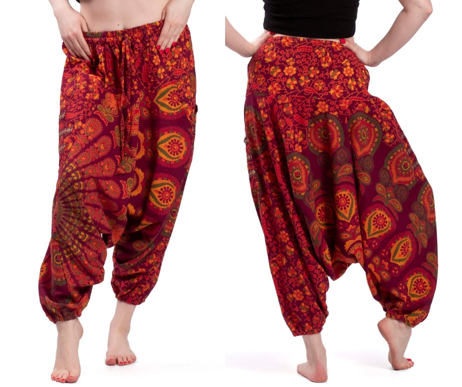 Bavlněné aladinové kalhoty se sníženým rozkrokem na jógu