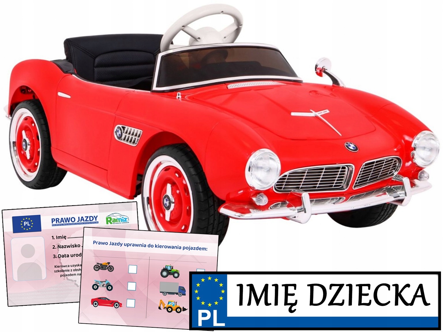 samochód dla dzieci na akumulator Bmw 507 Retro pilot Tablica Imienna