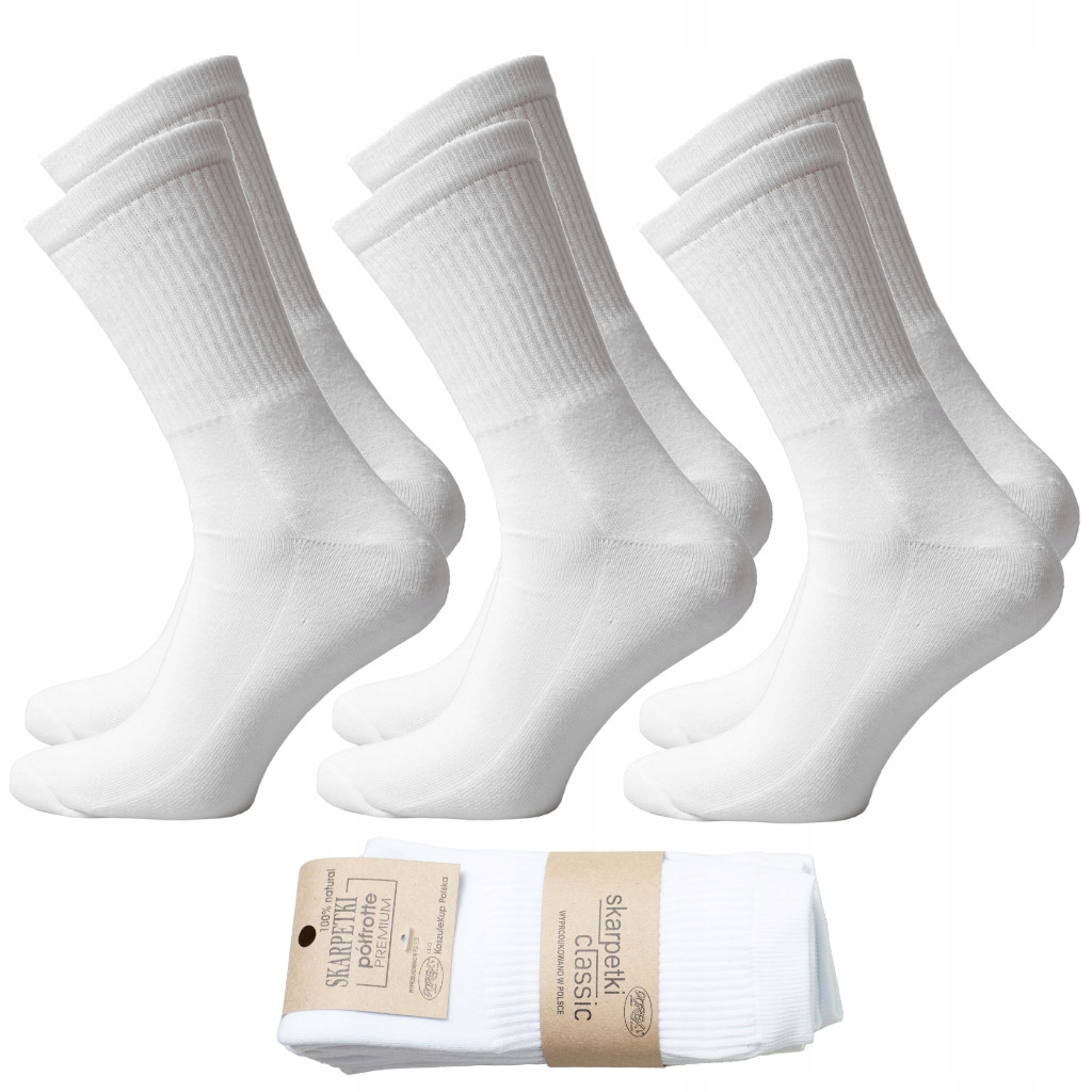 

Skarpety sportowe Pół-frotte Białe gładkie bawełna