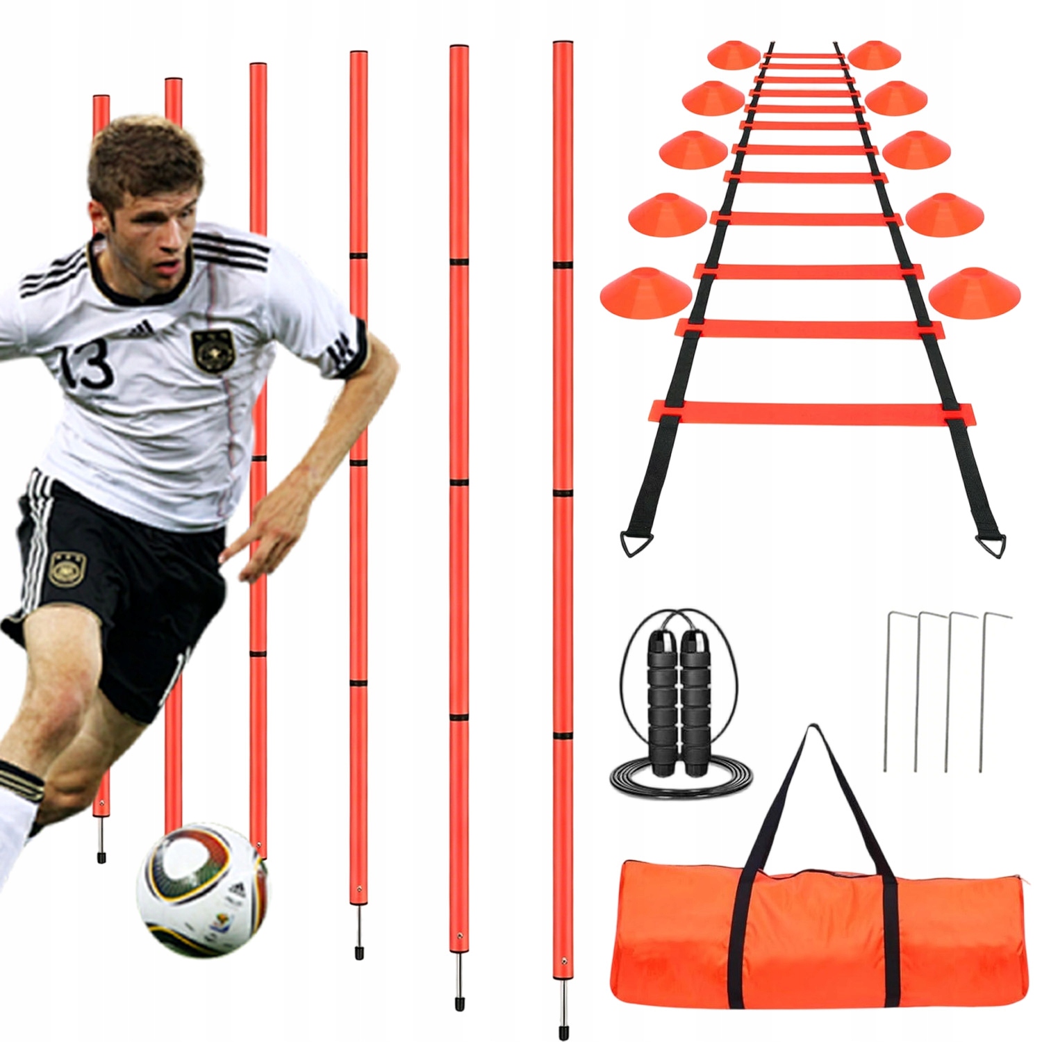 Zestaw Do Treningu Piłkarskiego Tyczki 180CM Drabinka Stożki Piłka Nożna