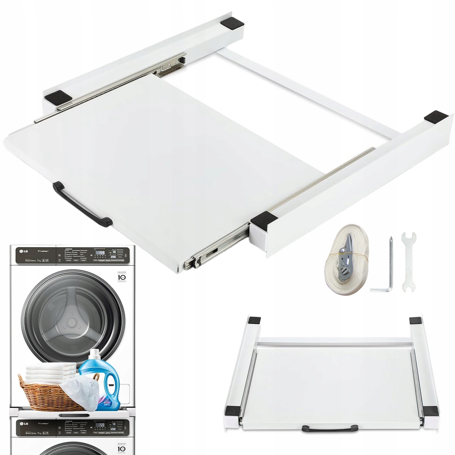 Łącznik Pralki Z Suszarką Z Półką 54X60CM Metalowy Biały Do 150KG