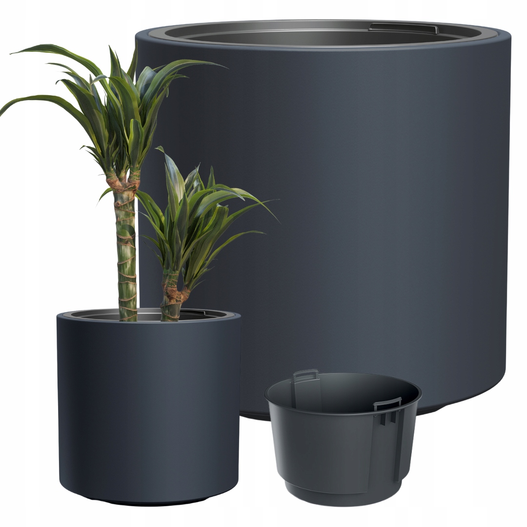 Doniczka duża cylindryczna 47 cm antracytowa z wkładem na taras balkon