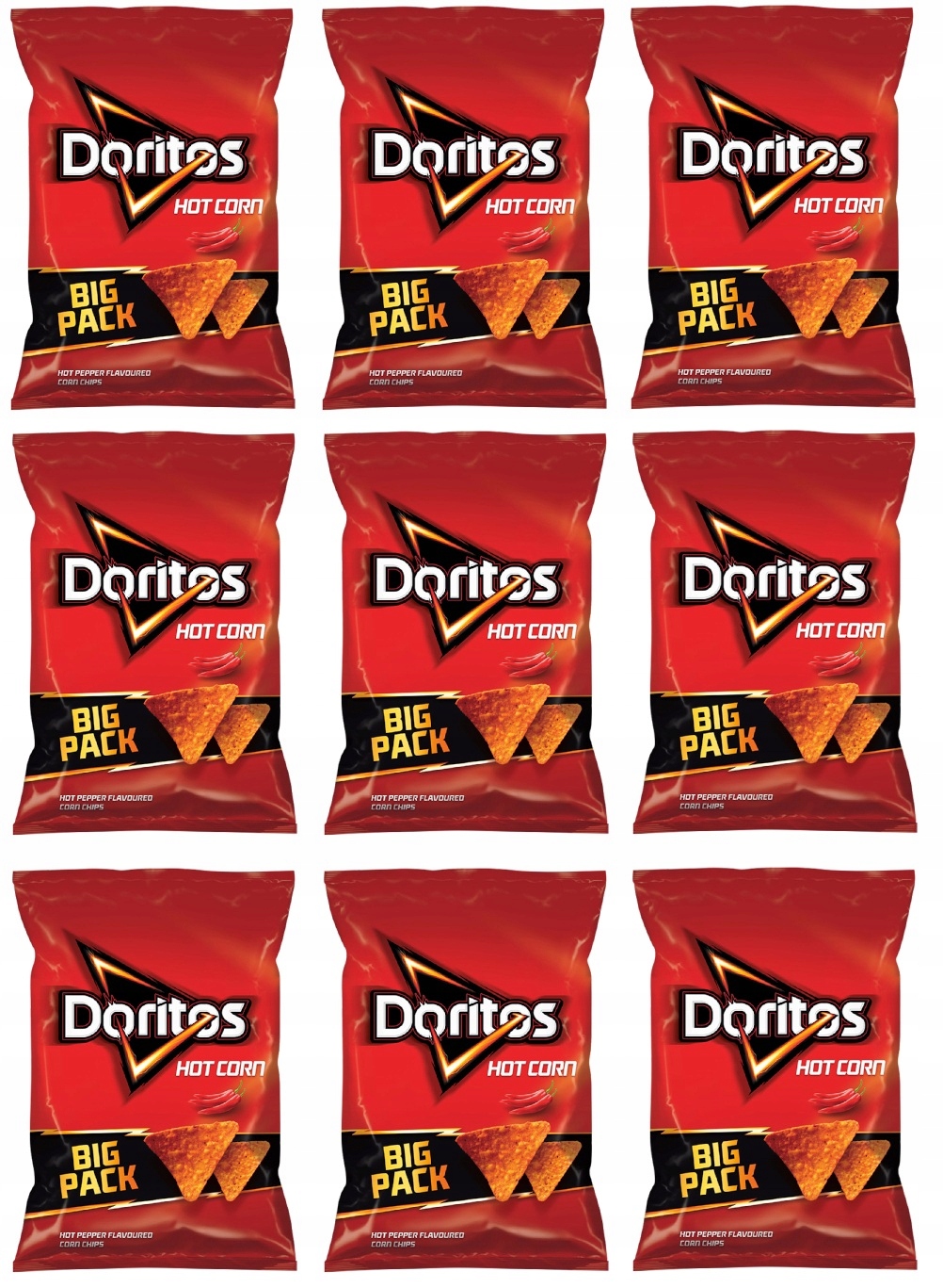 9x 180g Doritos Hot Corn Chipsy Nachos o smaku ostrej papryki Karton