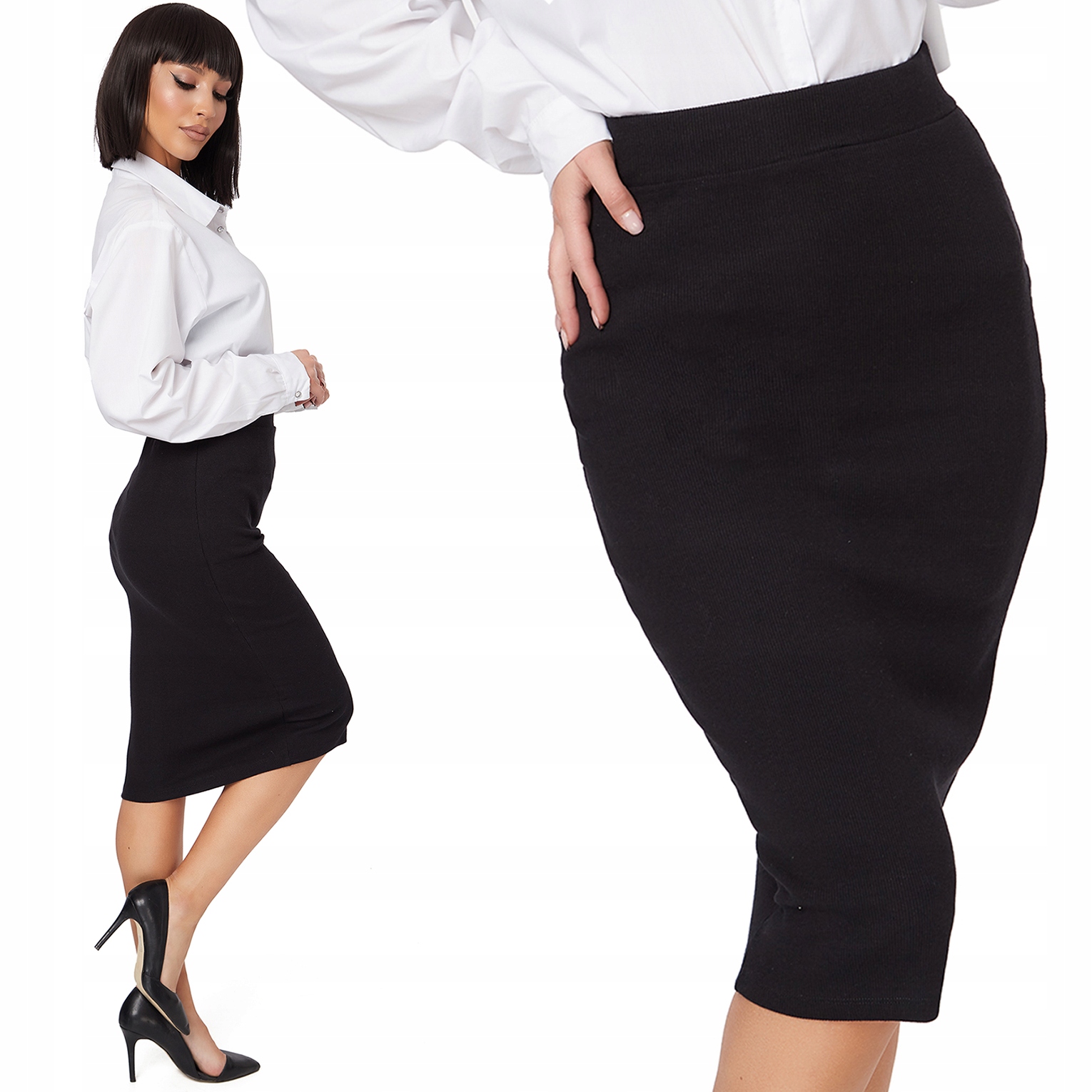 

530_ Spódnica prążkowana Dopasowana midi S_36