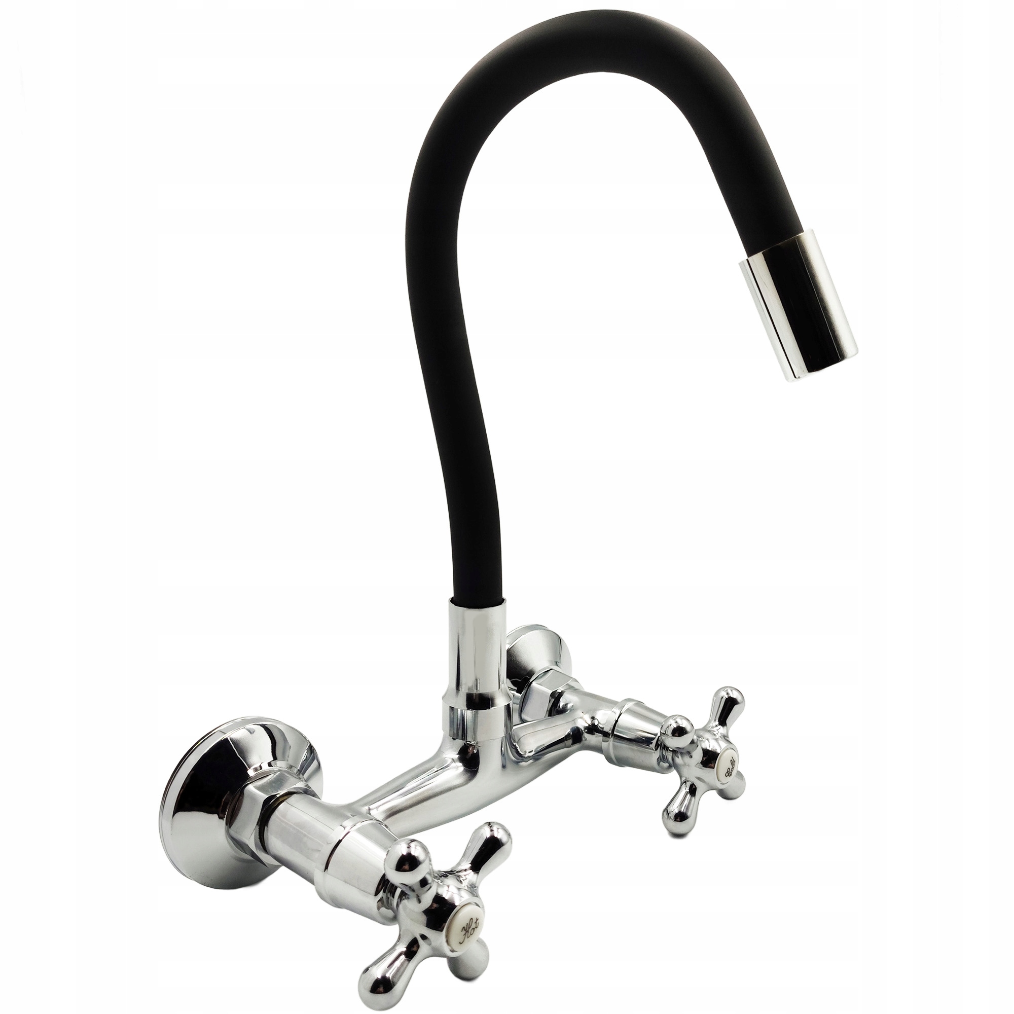 BATERIA KUCHENNA ŚCIENNA KRAN RETRO CHROM ZLEW GIETKA WYLEWKA FLEX CZARNA