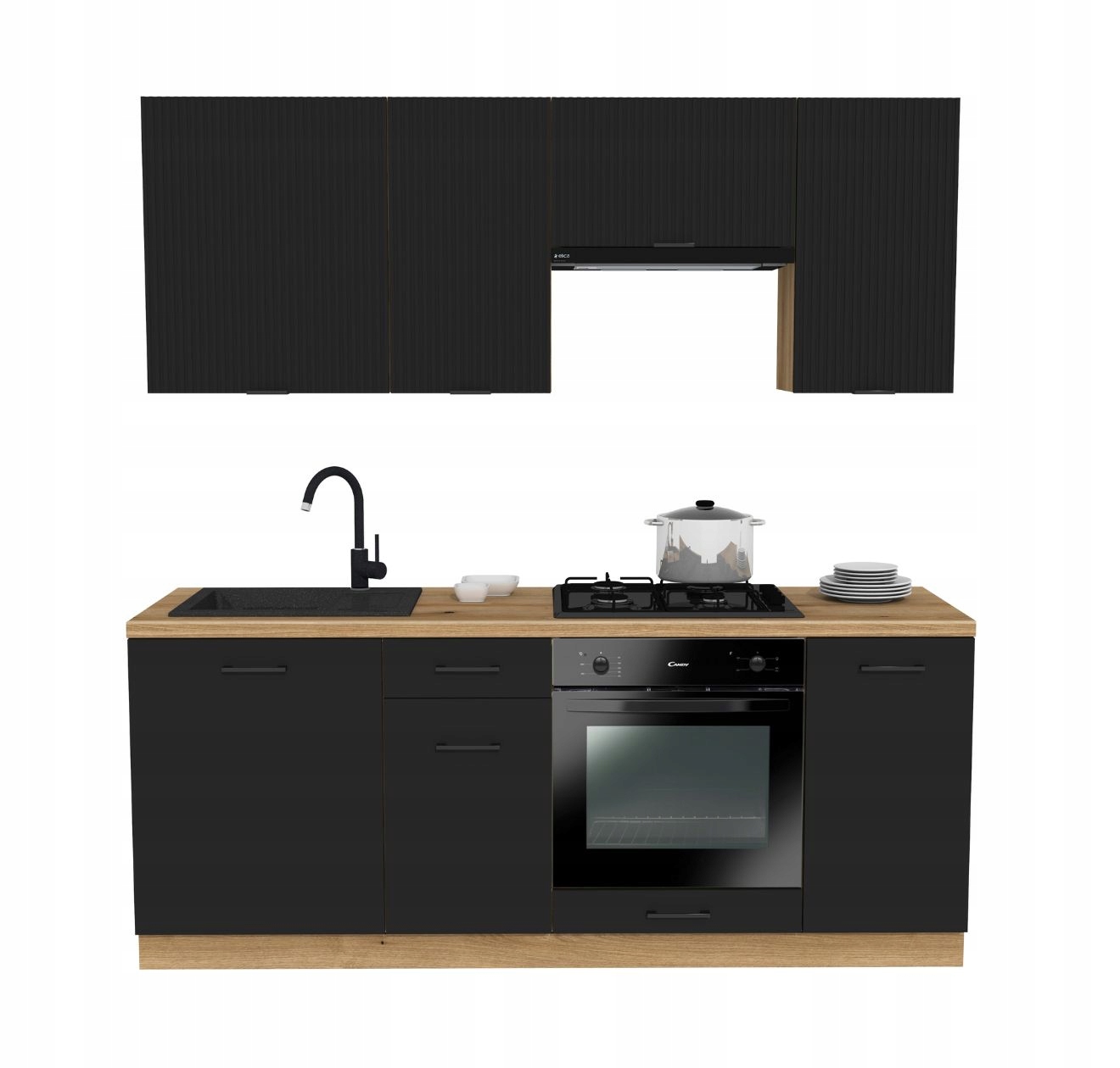Kuchyňská sada 200 Mix Černá Ryfla Černá s deskou Dub Evoke