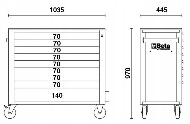 Wózek narzędziowy 9 szuflad BETA BW2400S/XLR9/E-XL + zestaw 487 elementów Marka Beta