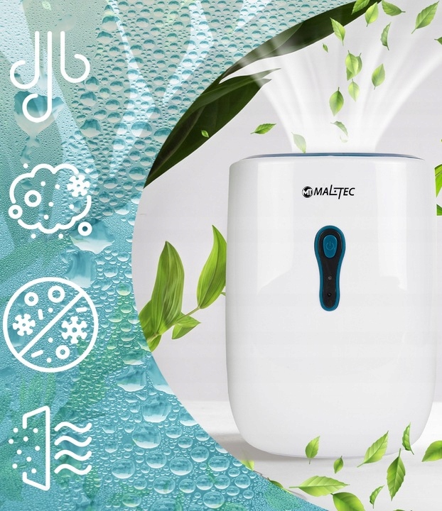 OSUSZACZ POWIETRZA MALTEC POCHŁANIACZ WILGOCI BIAŁY 0.8L CICHY WĄZ DO WODY Kolor dominujący biały