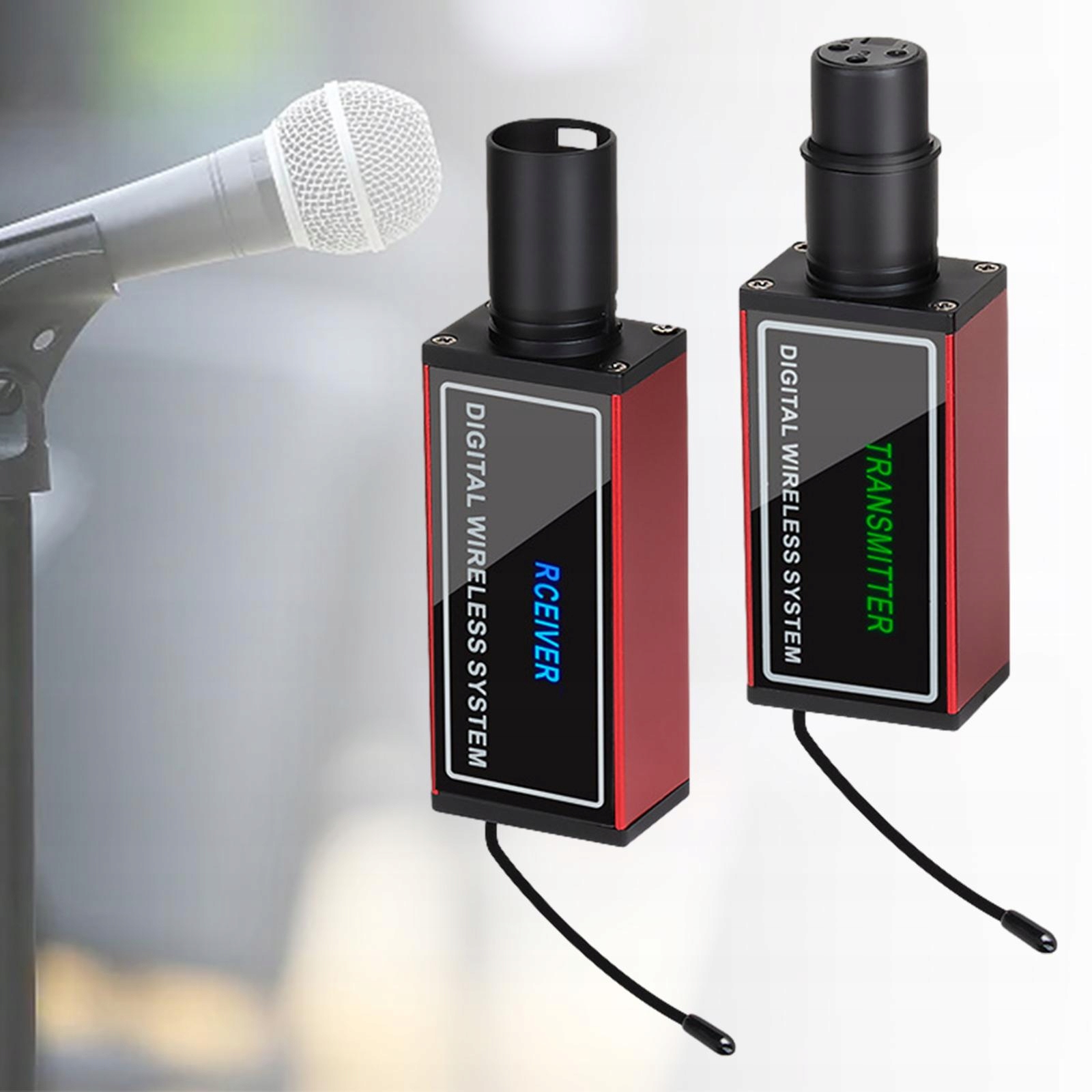 Wireless Microphone Transmitter Receiver Rechargeable for Dynamic Red Marka bez marki