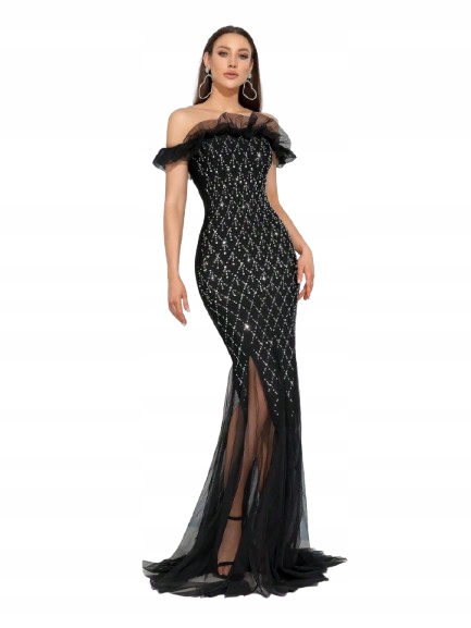 Shein Černé Šaty S Odhalenými Rameny A Flitry M 1JG