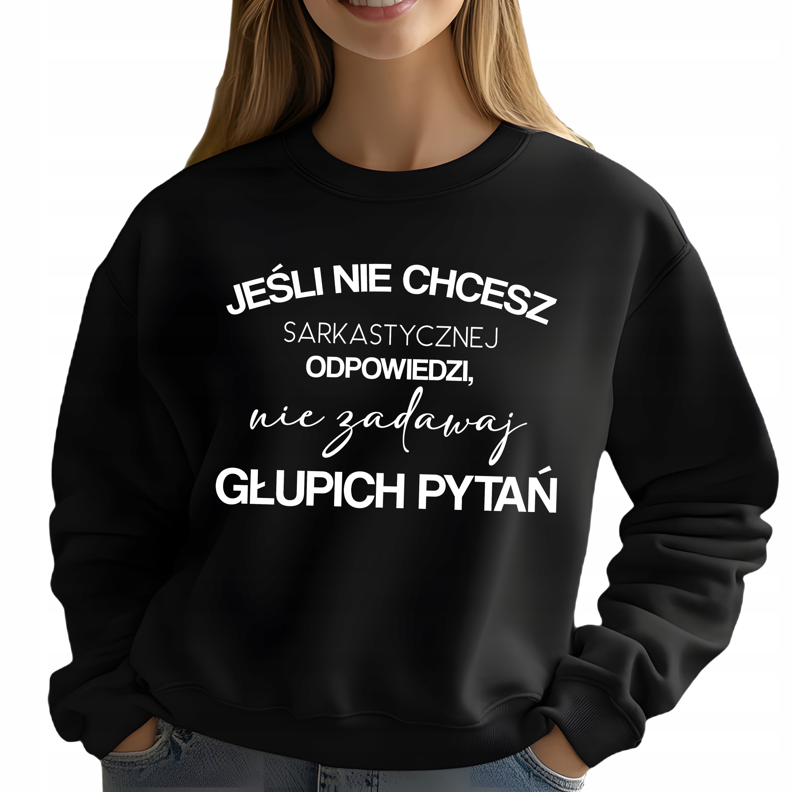 Mikina Černá Dresová Dárek Nepokládejte hloupé otázky Velikost S Wzo