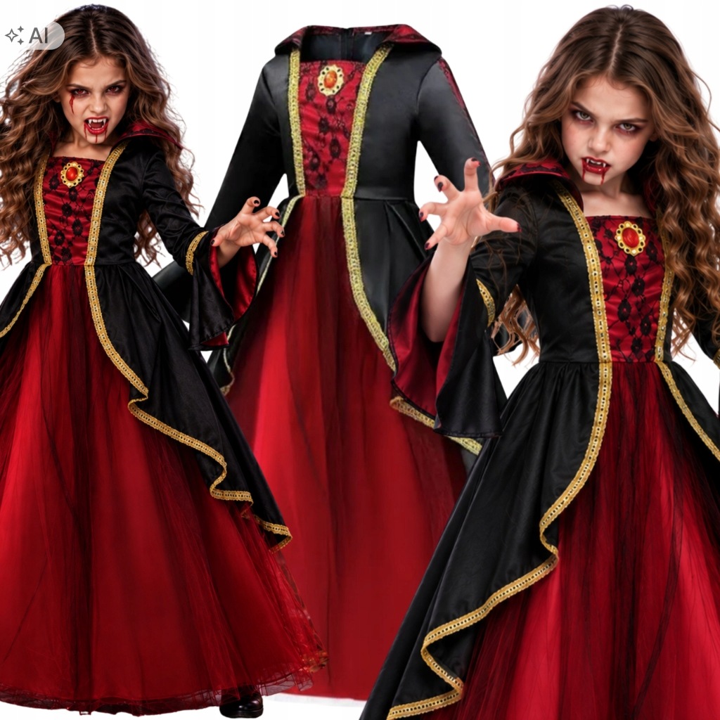 Strój Wampirzycy Drakula Przebranie Straszna Hrabina Halloween 116 122 CM